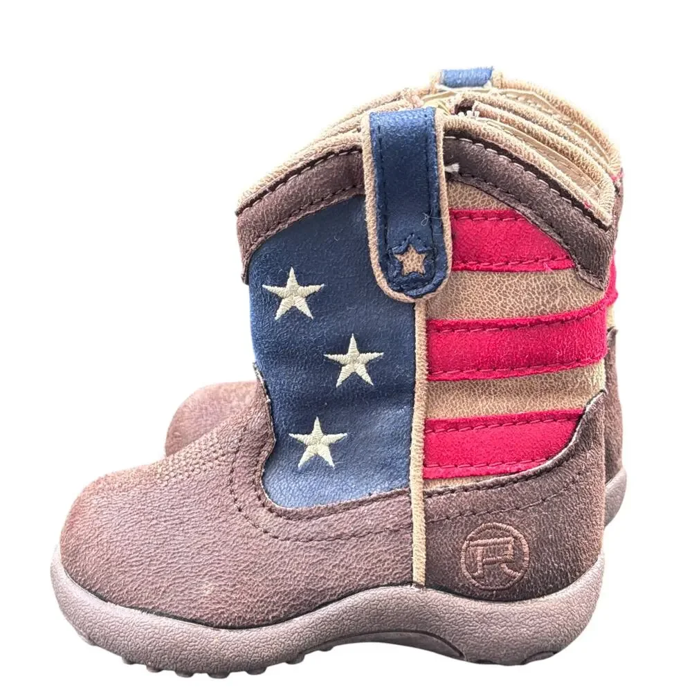 Roper Western Cowbabies Patriot Boots Flag Infants‎ 4 Brown 09-016-1902-0380